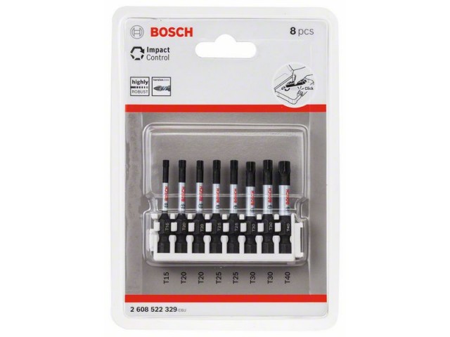 8-delni komplet vijačnih nastavkov Bosch PRO Torx Impact, T15, T20(x2), T25(x2), T30(x2), T40, 55mm, 2608522329